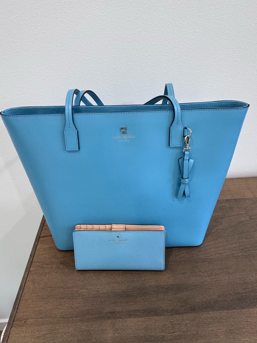 kate spade Sky Blue Leather Tote with Matching Wallet